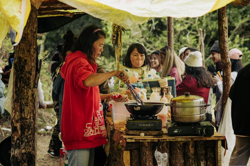 Vibrant summer pizza festival with guests enjoying food